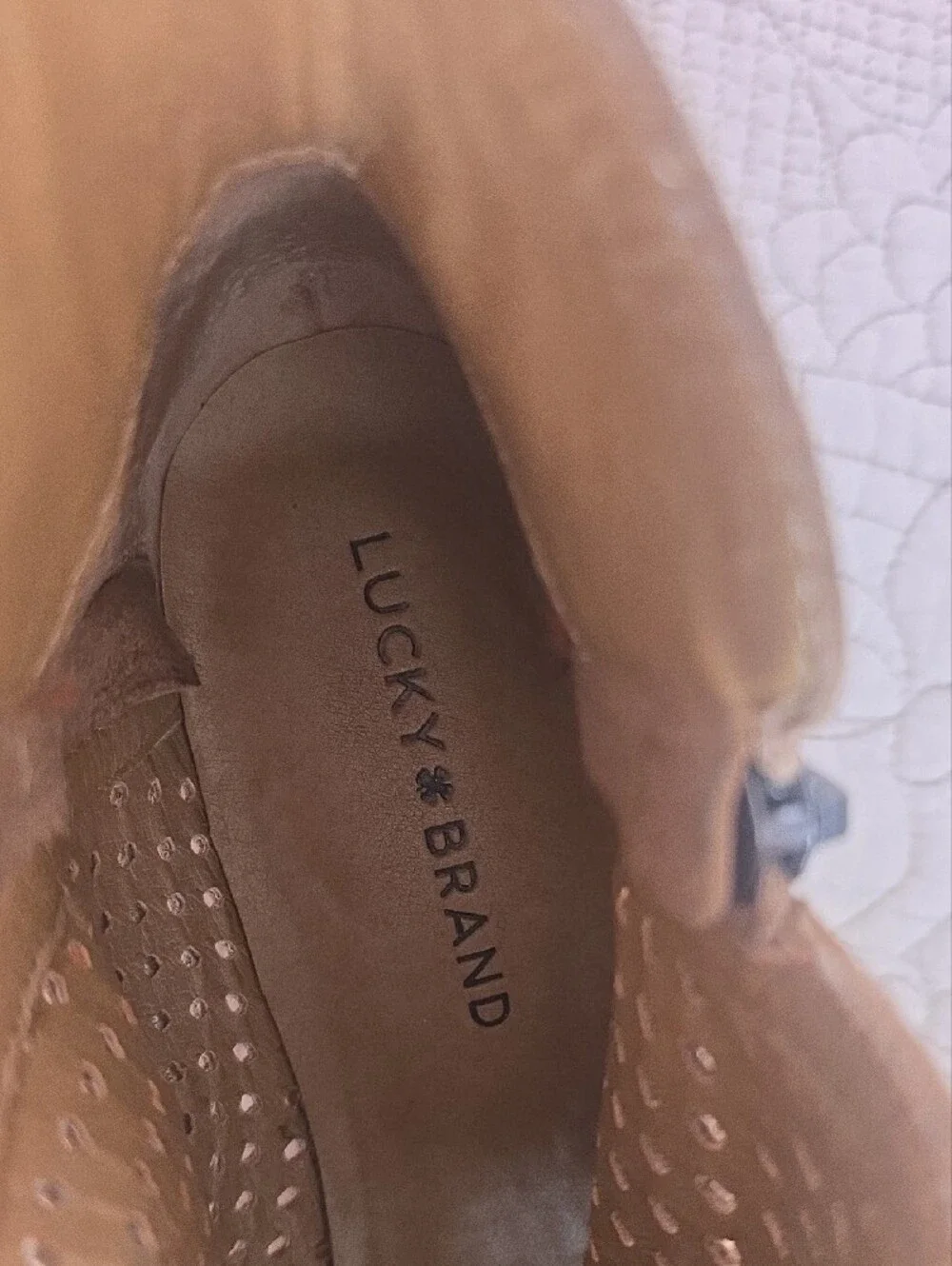 Lucky Brand Perforated Light Tan Women's Ankle Boots with Side Zip On Both Sides